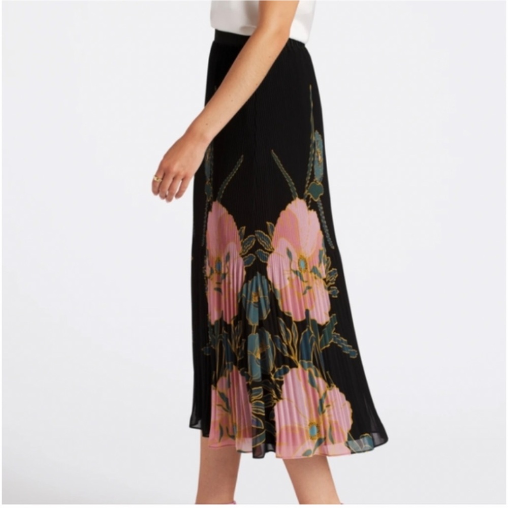 NWT Daniel Rainn Boho Chic Floral Pleated Midi Skirt Size Small - Picture 2 of 8